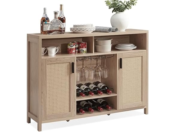 Alaxgumrol Coffee Bar Cabinet, Rattan Buffet