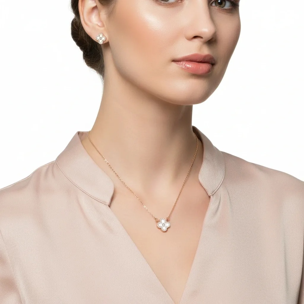 Clover CZ Halo Pendant - Mother of Pearl - Gallery 6