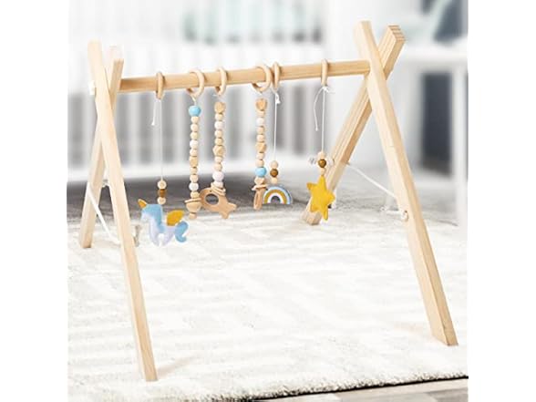 Wooden Baby Play Gym with Hanging Toys