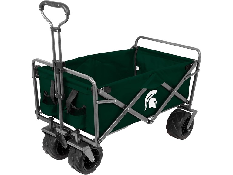 Smart Design Collegiate Heavy-Duty Utility Collapsible Sports Wagon – Heavy Duty Wheels Beach Cart - 20.15 x 35.5 x 22.5 inch - MI STATE