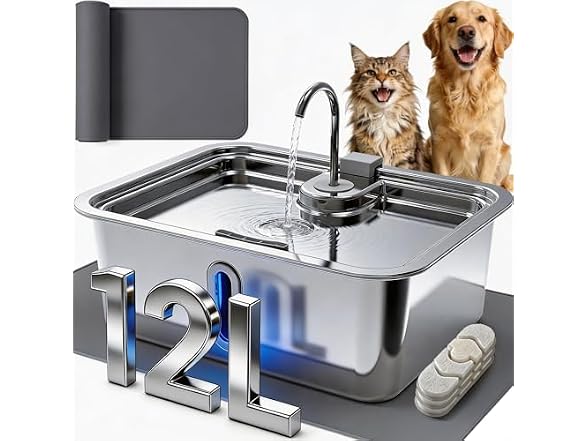 3.17Gal/12L Dog Water Fountain with Silicone