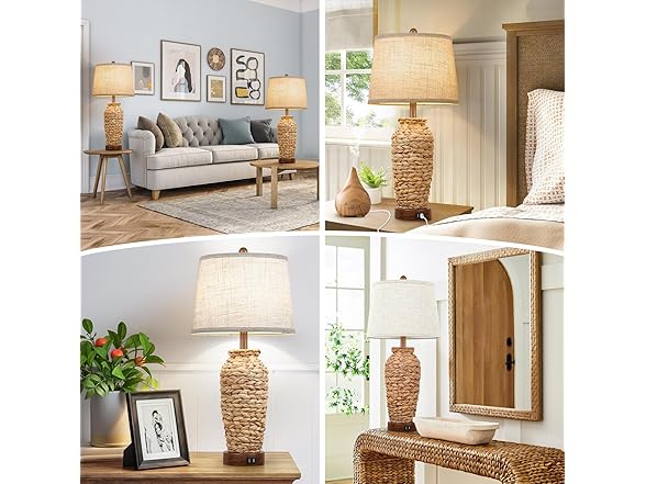 TOBUSA Set of 2 Rattan Table Lamps