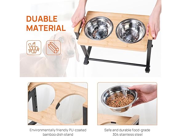 Adjustable Height Pet Feeder Stand with 2 Stainless Steel Bowls