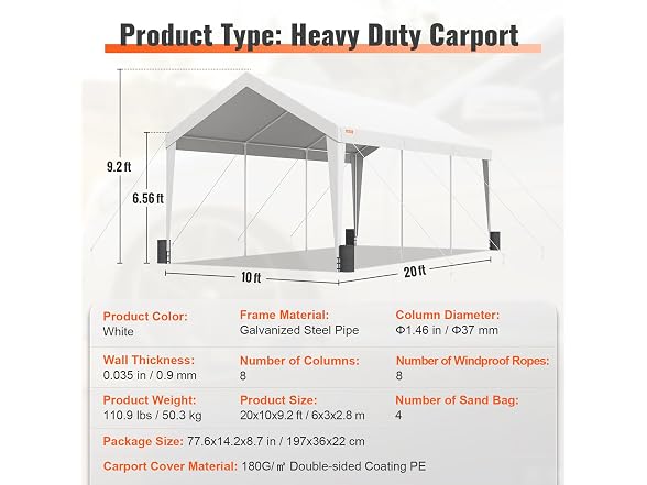 Carport, 10x20 ft Heavy Duty Car Canopy Garage