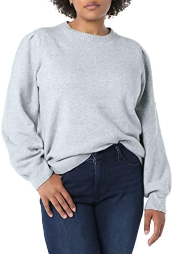 Amazon Essentials Women's Soft Touch Pleated Shoulder Crewneck Sweater, Grey Heather, X-Small