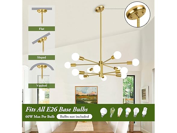 BesLowe 31'' 12-Light Modern Sputnik Chandelier, Gold
