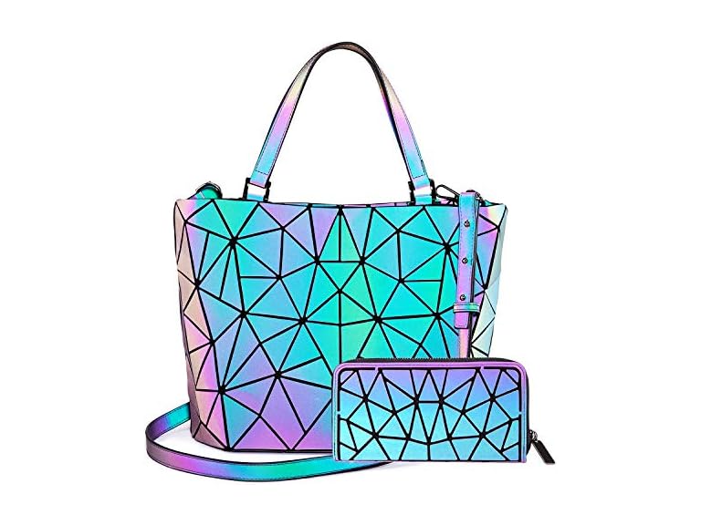 LOVEVOOK Geometric Luminous Purses and Handbags for Women Holographic Reflective Crossbody Bag Wallet Gifts for Women