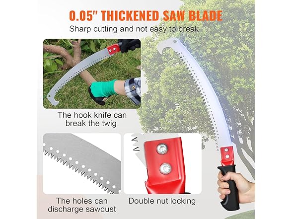 VEVOR Manual Pole Saw 4.6-9.8 ft Extendable Tree Pruner