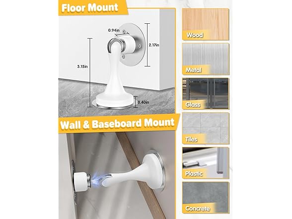HELEMAN 4 Pack Magnetic Door Stoppers, White