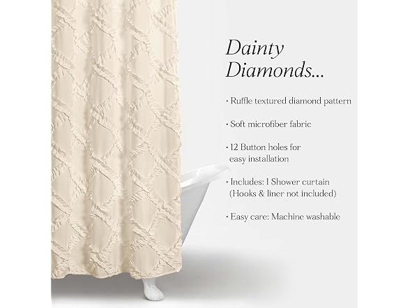 Lush Decor, Ivory/Pale Yellow Ruffle Diamond Shower Curtain