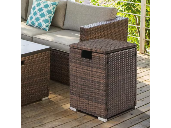 16" Brown Wicker Propane Tank Cover Table