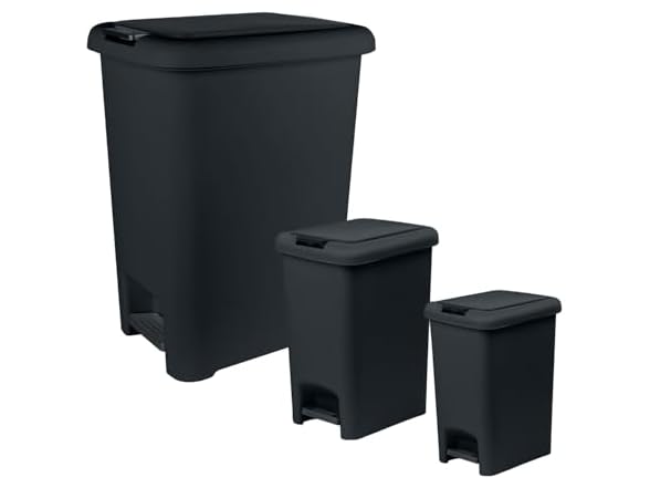 Superio Slim Trash Cans 3-Pack Black