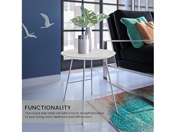 LeisureMod Rossmore Round Steel Side Table