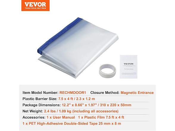 Dust Barrier, 7.5 x 4 ft Dust Barrier Door Kit