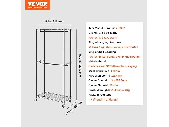 VEVOR Heavy Duty Clothes Rack, Double