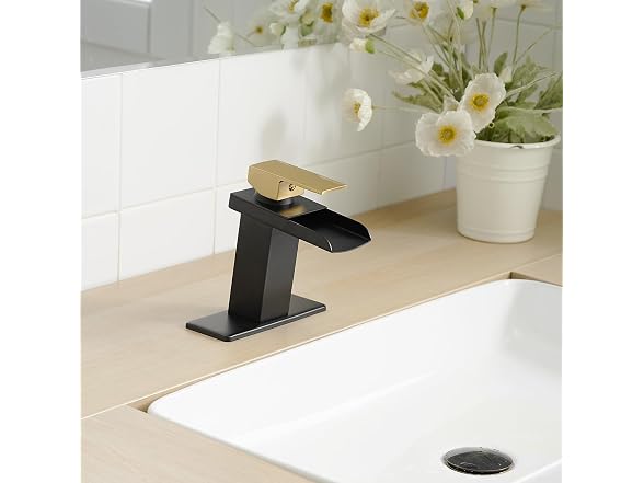 BATHLAVISH Black and Gold Bathroom Sink Faucet