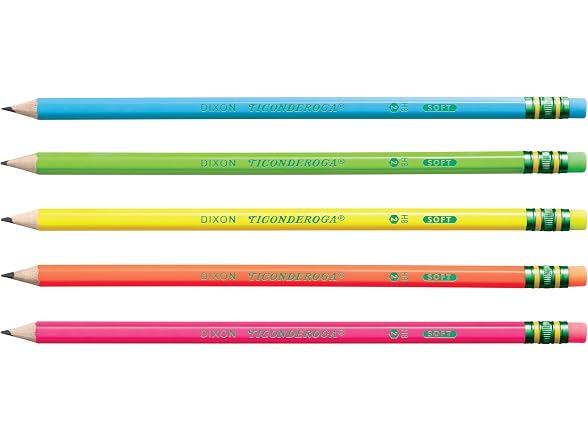 Ticonderoga Wooden Pencils, Pre-Sharpened #2 HB Soft, Neon Colors, 18-Count, 13018 (Pack of 72, 1296 Count Total)