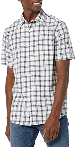 Amazon Essentials Short Sleeve Shirt for Men, Available in Big & Tall, Navy White Plaid, XX-Large