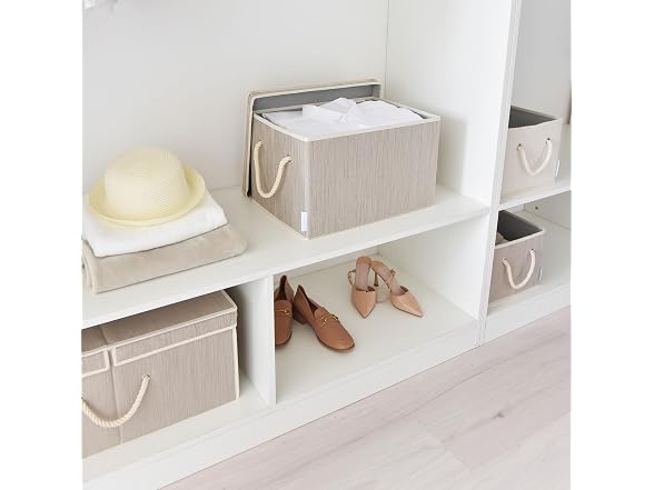 Suptinwear Large Storage Baskets with Lid for Shelves Clay