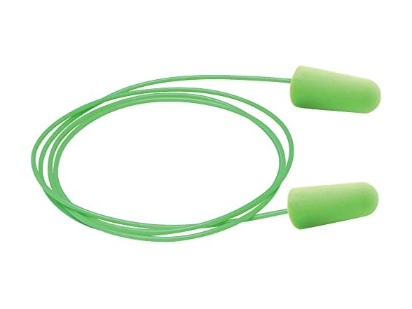 Tapered Foam Polyurethane Corded Earplug, Green