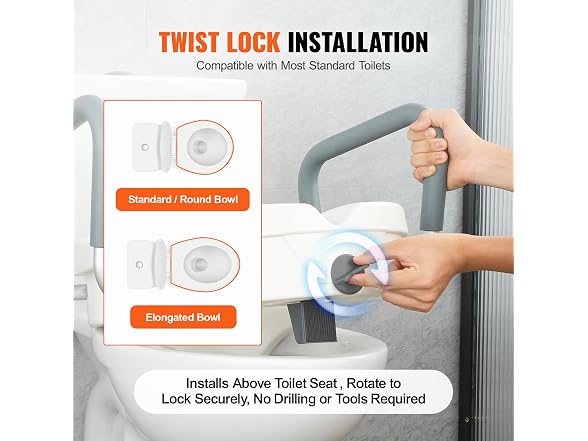 Raised Toilet Seat, 5" Height Raised, 350 lbs