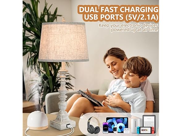 GoBright Tall Rustic Bedside Lamps