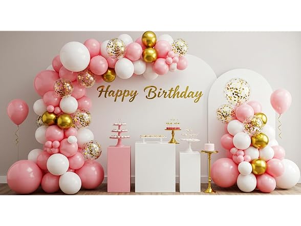 100 Pcs Pink, White and Gold Balloons