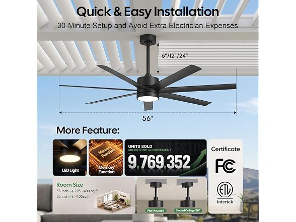 XCWIIE Waterproof Outdoor Ceiling Fan
