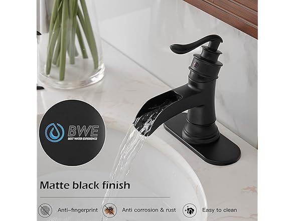 BWE Black Bathroom Faucet Matte Waterfal