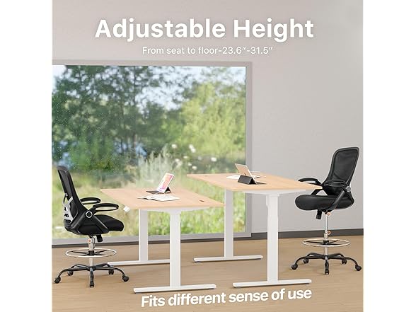 HYLONE Drafting Chair Tall Office Chair High-Back Mesh Standing Desk Stool with Adjustable Footrest Ring and Flip-Up Arms Black (Open Box)