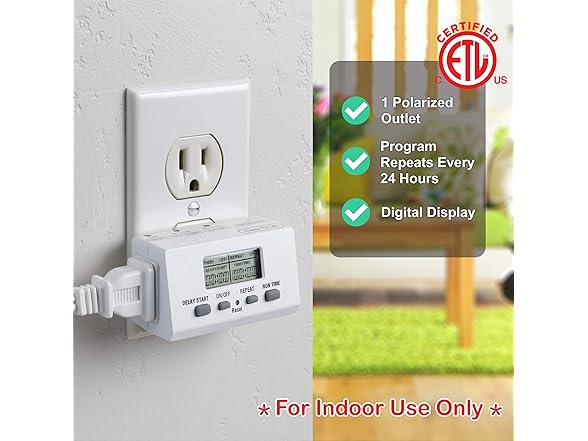 Clear Power 24 Hour Programmable Indoor Digital Timer, 2 Pack