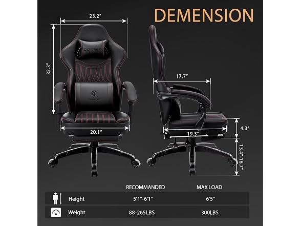 Dowinx Big and Tall Leather Gaming Chair Black/Red - Gallery 3