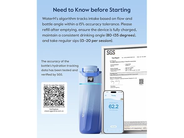 WATERH 16oz Smart Water Bottle