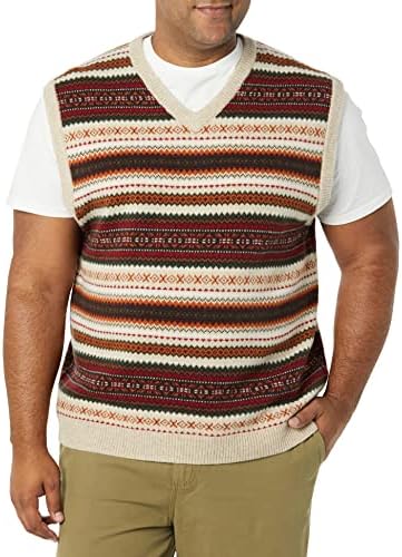 Amazon Essentials Men's Lambs Wool Sweater Vest (Previously Goodthreads), Oatmeal Heather Fair Isle, X-Large Tall