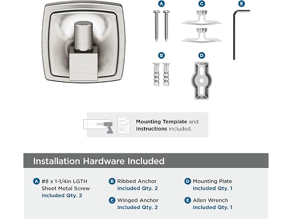 Amerock Stature Single Prong Brushed Nickel Wall-Mounted Hook