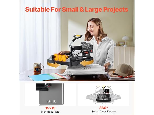 VEVOR Heat Press Machine 8 in 1 Combo 15x15