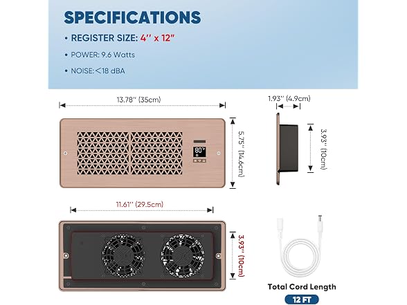 MATULSA Register Booster Fan 4" x 12" Bronze