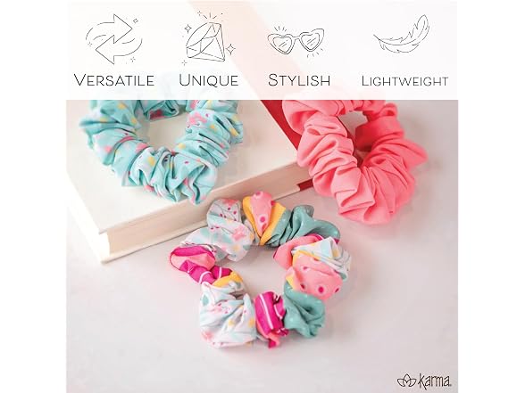 Karma Slim Hair Scrunchies 100 Piece Gray Floral