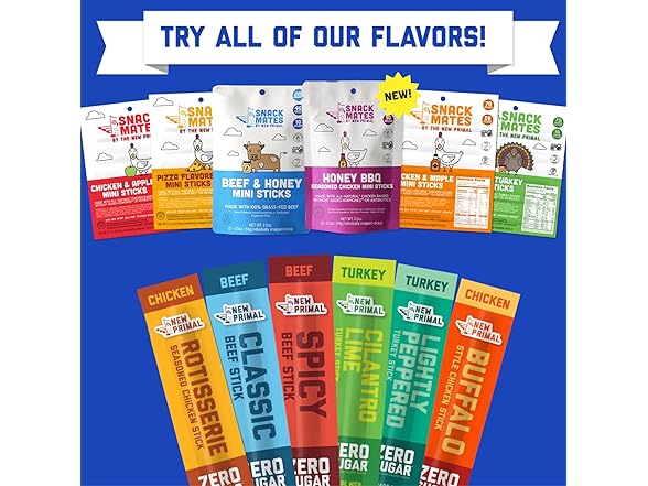 New Primal Snack Mates Turkey Sticks, Gl