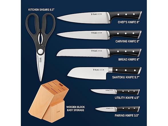T-fal Ice Force German Stainless Steel Kitchen Knife Set 