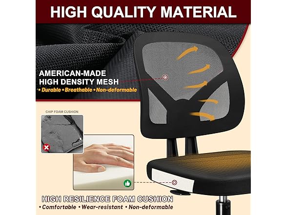 KOLLIEE Armless Mesh Office Chair