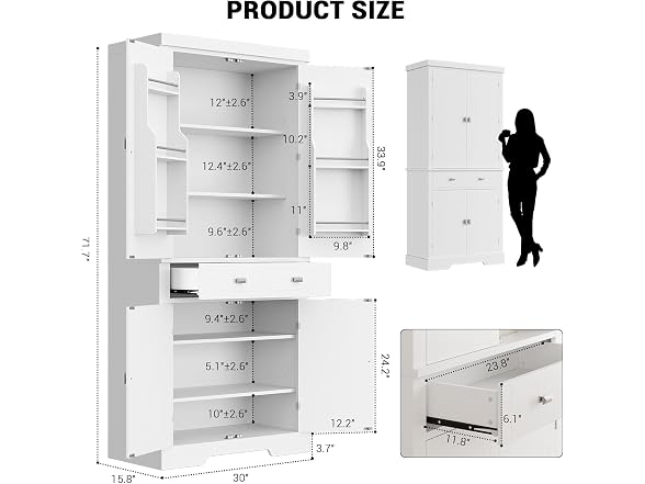 dainslef Kitchen Pantry Storage Cabinet,72 Inch