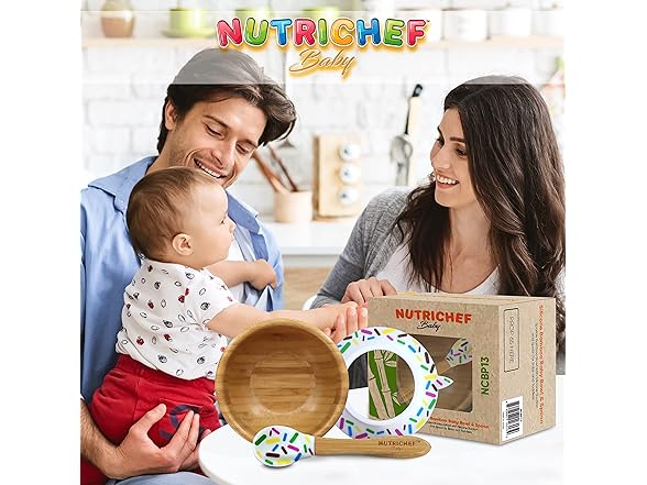 NutriChef NutriChef Bamboo Baby Feeding Bowl - Wooden Inf
