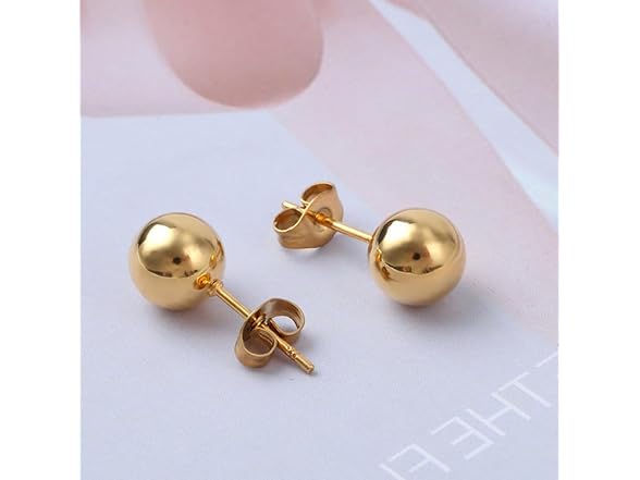 UNAHKTHY 14K Gold Ball Stud Earrings