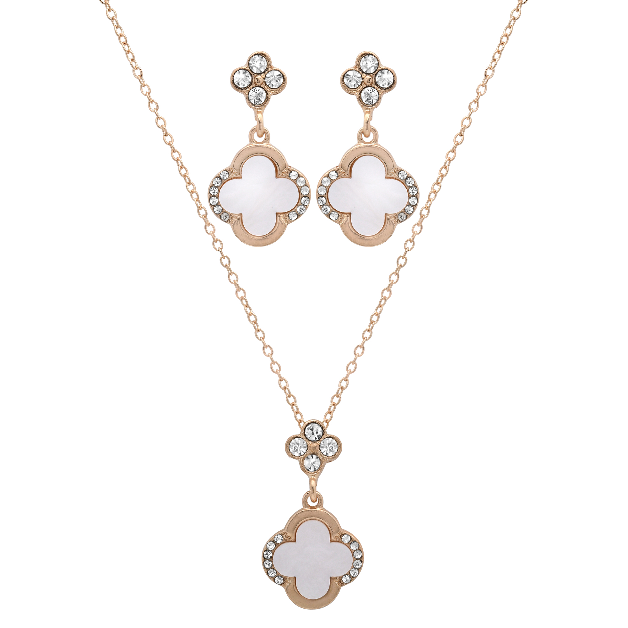 Clover Pendant & CZ Earrings Set - Gallery 5