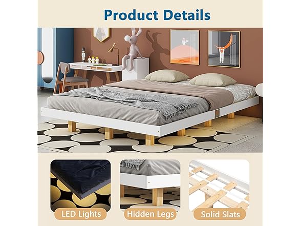 Dolonm Queen Floating Bed Frame w/LEDs