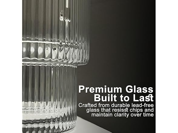 LUMINELLE Ribbed Drinking Glasses -15 oz Glass Set Of 4