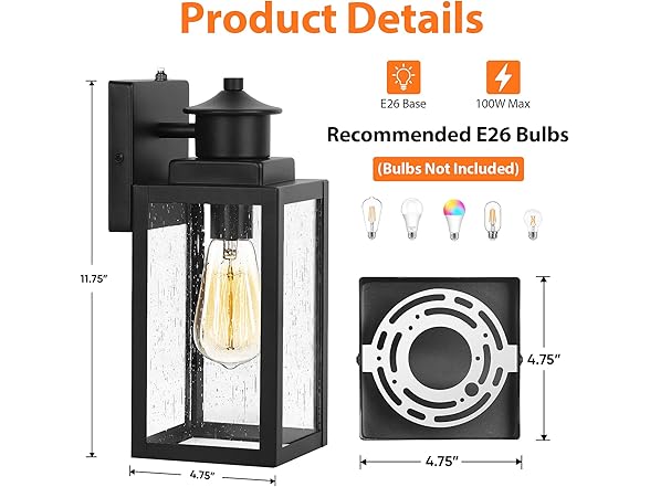BesLowe 2-Pack Dusk to Dawn Outdoor Wall Lights