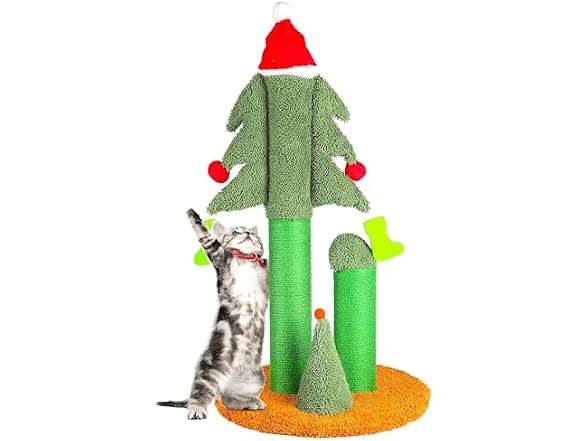 FluffyDream 32” Cat Scratching Post, Tall Christmas Tree