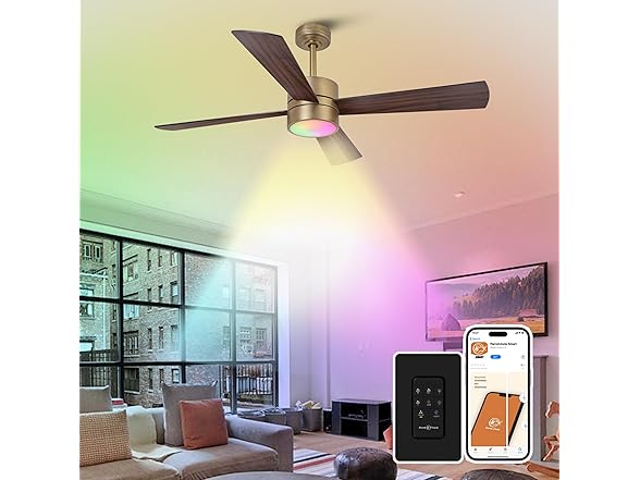 Parrot Uncle CPS1268GD-RGB-PU 52" Gold Ceiling Fan